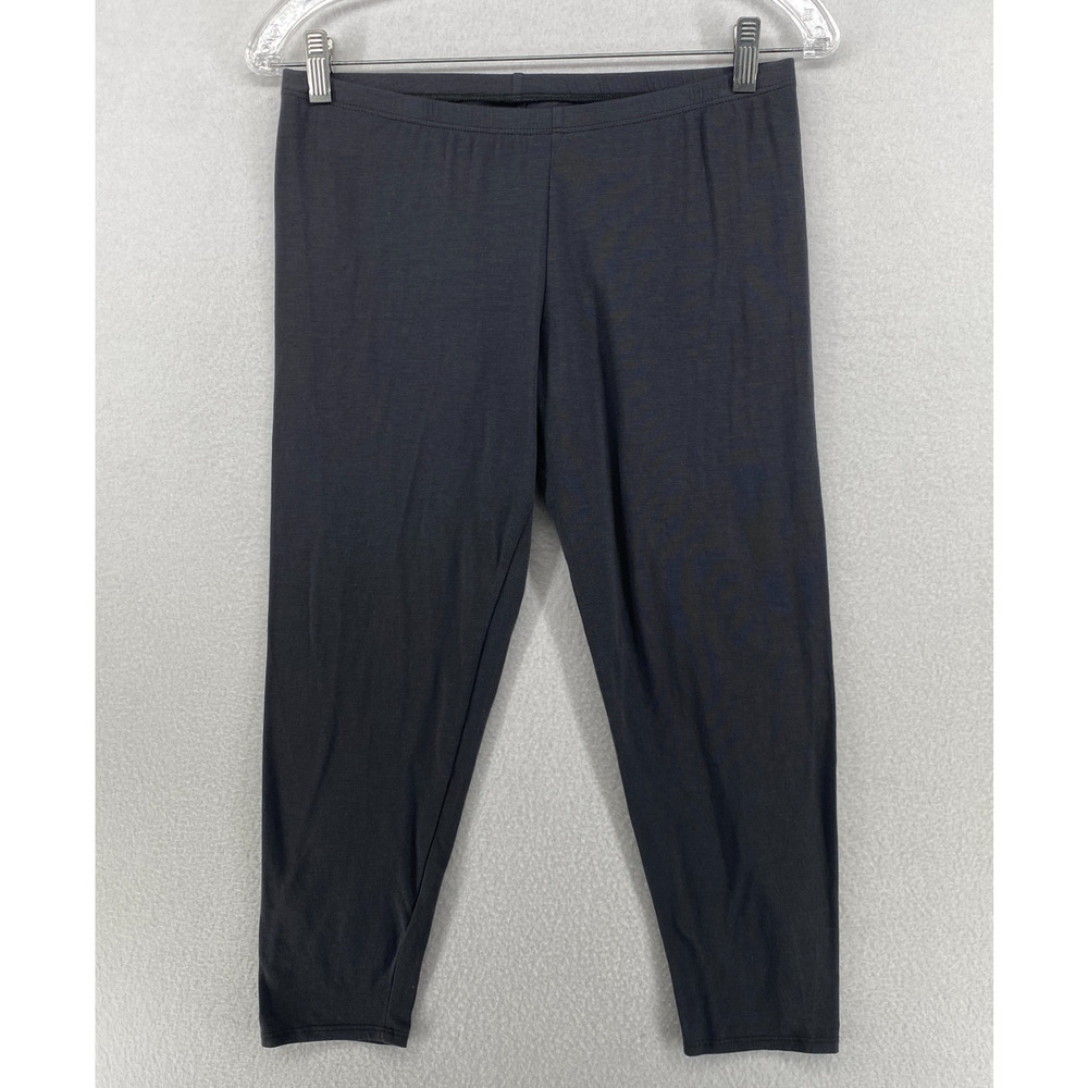 EILEEN FISHER Leggings M Organic Cotton Stretch Jersey Cropped Pull On Gray USA